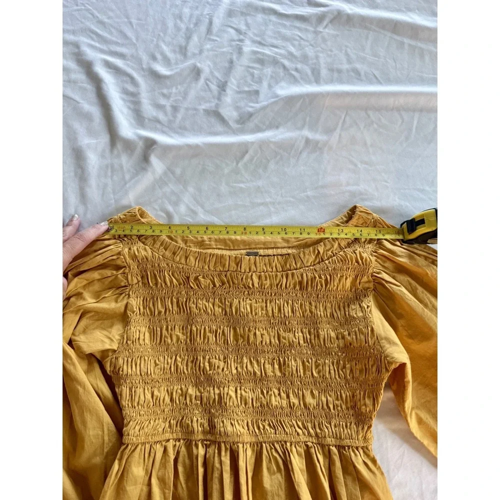 Free People Whoa Ruffle Top blouse mustard yellow XS 100% Cotton Boho Romantic